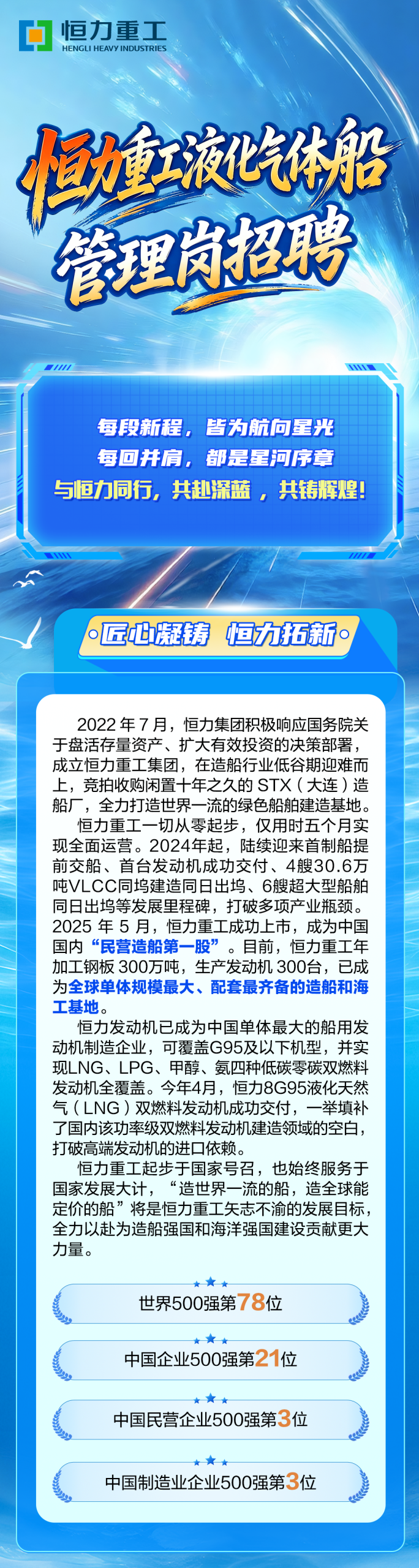 恒力重工液化气体船管理岗位招聘